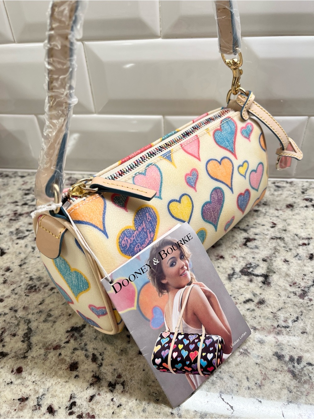 Dooney & Bourke Crayon Sketch Hearts Mini Barrel Bag NWT
